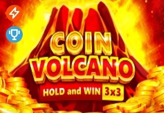 Fışkıran madeni paralar temalı 'Coin Volcano' oyununun heyecan verici ve ateşli sunumunu gösteren görsel.