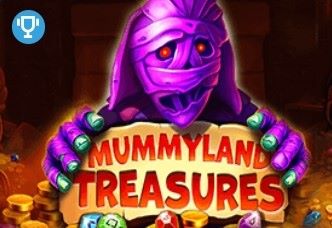 Mısır mumyaları ve hazineleri temalı 'Mummyland Treasures' oyununun heyecan verici ve zengin sunumunu gösteren görsel.