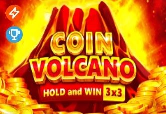 Visual showing the exciting and fiery presentation of the 'Coin Volcano' game themed around erupting coins.